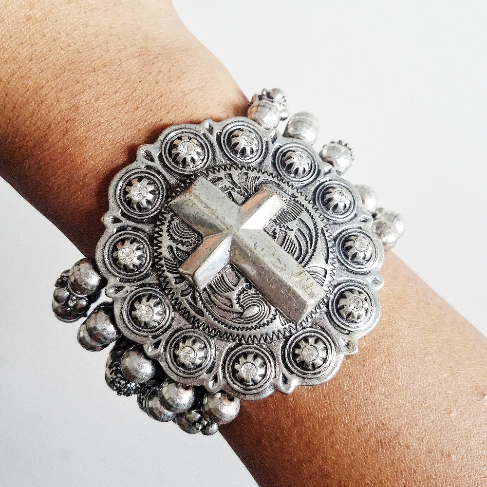 Reversible Silver Plated Bracelet with Cross